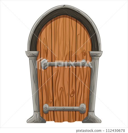 An old fairy-tale door with forged elements. 112430678