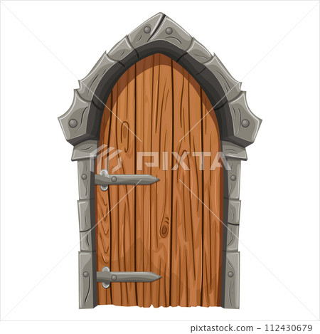 An old fairy-tale door with forged elements. 112430679