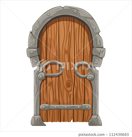 An old fairy-tale door with forged elements. An old fairy-tale door with forged elements. 112430683