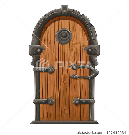An old fairy-tale door with forged elements. 112430684