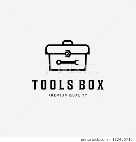 Toolbox Equipment Logo, Illustration Line Art of Wrench Spanner Box Vector. Mechanical Equipment Design 112430715