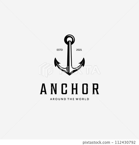 Anchor Maritime Vintage Marine Logo Vector Design Illustration, Concept of Heavy Water Transportation Navy 112430792
