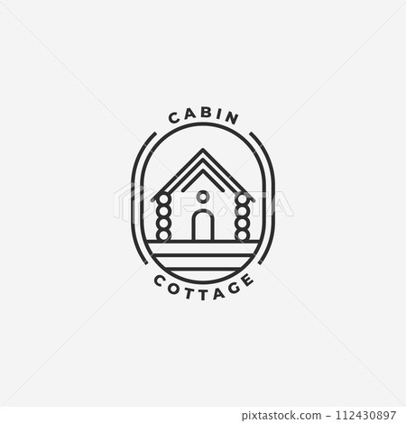 Emblem Badge of Cabins Cottage Line Art Logo Vector Minimalist Design Illustration 112430897