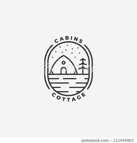 Minimalist Emblem Camp Cabin Cottage Logo Line Art Vector Illustration Design Minimalist Emblem Camp Cabin Cottage Logo Line Art Vector Illustration Design 112430902