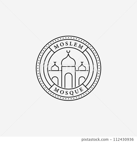 Minimal Emblem of Mosque Ramadan Kareem Vector Line Art Logo, Illustration Design of Moslem Mubarak Concept 112430936