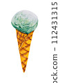 Mint or green tea ice cream scoop with cone watercolor 112431315