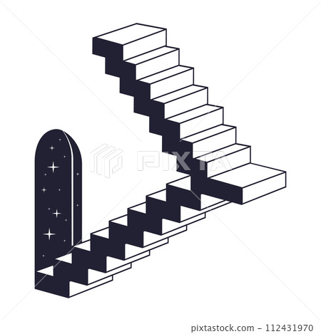 Abstract surreal ladder. Geometric monochrome stairs, modern stair flat vector background illustration. Minimal outline ladder 112431970