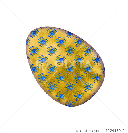 Watercolor Easter yellow egg with floral pattern of spring blooming primroses for Easter clipart, cards, invitations, stickers, scrapbooking, borders, patterns, wrapping, gifts, wallpaper, background 112432041