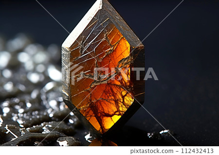 Xanthoconite is a rare precious natural stone on a black background. AI generated. 112432413