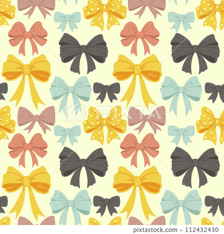 Seamless pattern with bows of different colors. Vector graphics. 112432430