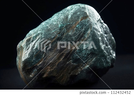 Botallackite is a rare precious natural stone on a black background. AI generated. Header banner mockup with space. 112432452