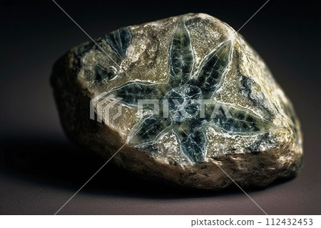 Bromellite is a rare precious natural stone on a black background. AI generated. Header banner mockup with space. 112432453