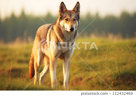 Purebred beautiful breed of dog Czechoslovakian Wolfdog, background nature. Purebred beautiful breed of dog Czechoslovakian Wolfdog, background nature. 112432469