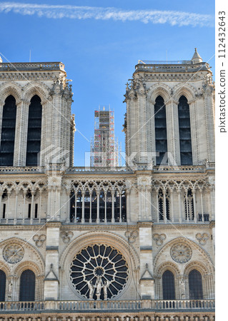 Paris, France. Notre Dame Cathedral is being rebuilt with its spire restored. Photographed on December 17, 2023. Paris, France. Notre Dame Cathedral is being rebuilt with its spire restored. Photographed on December 17, 2023. 112432643