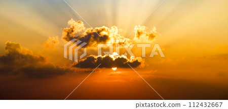 sky with cirrus clouds and bright sunrise. Wide photo. sky with cirrus clouds and bright sunrise. Wide photo. 112432667