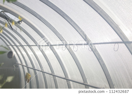 Curved white walls of a greenhouse Curved white walls of a greenhouse 112432687