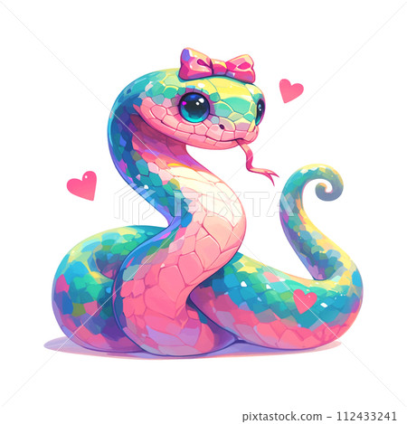 A green snake and hearts around it. The snake is sitting on a white background A green snake and hearts around it. The snake is sitting on a white background 112433241