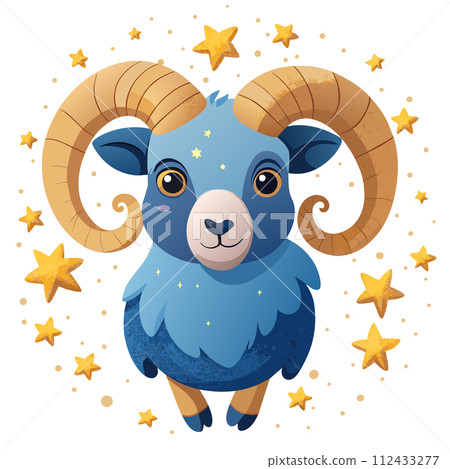cute Aries with golden stars illustration on white background 112433277