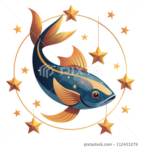 Pisces with golden stars illustration on white background 112433279