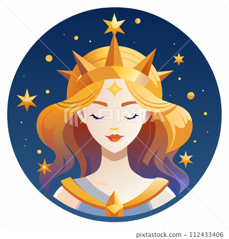 cute Virgo with golden stars illustration on white background 112433406