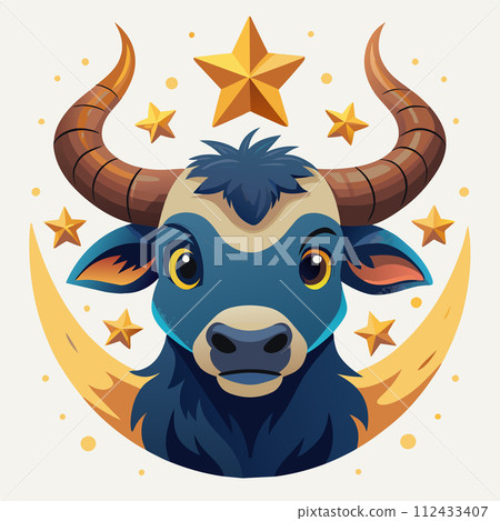 cute Taurus zodiac sign with golden stars illustration on white background cute Taurus zodiac sign with golden stars illustration on white background 112433407