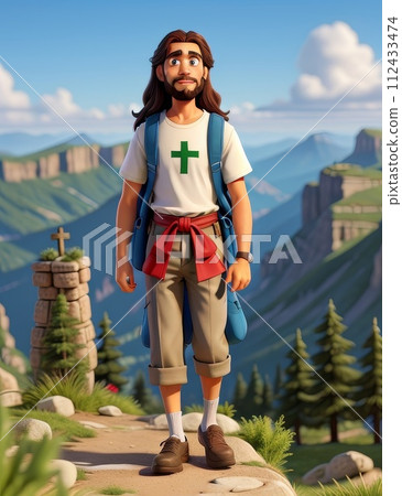 Illustration of Jesus Christ cartoon style. AI Generated Image 112433474