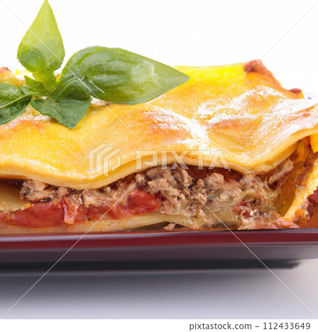 Delicious traditional classic meat lasagna. Italian food. AI generated. Delicious traditional classic meat lasagna. Italian food. AI generated. 112433649