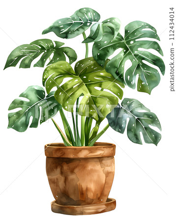 AI-generated content. A houseplant in a flowerpot, displaying lush green leaves against a white background. This terrestrial plant adds freshness to any indoor space 112434014