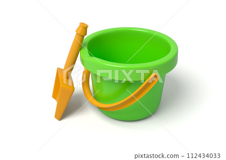 Illustration of a green bucket with shovel 112434033