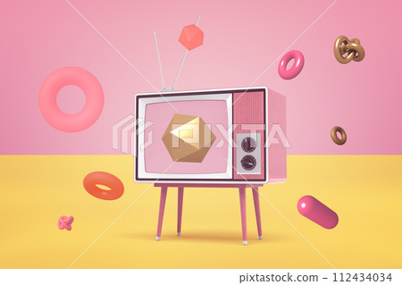 Retro style TV on a colorful background 112434034