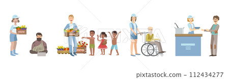 People Volunteer Character Give Help and Support Vector Set People Volunteer Character Give Help and Support Vector Set 112434277