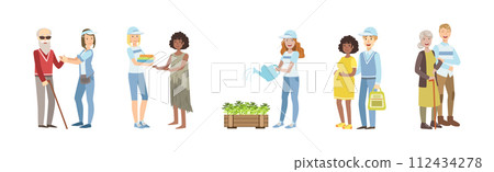 People Volunteer Character Give Help and Support Vector Set People Volunteer Character Give Help and Support Vector Set 112434278