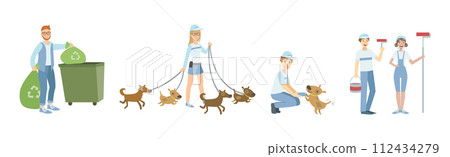 People Volunteer Character Give Help and Support Vector Set People Volunteer Character Give Help and Support Vector Set 112434279
