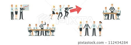 People Office Employee Character Engaged in Team Work Vector Set 112434284