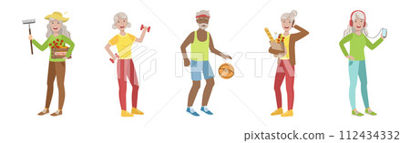 Senior Man and Woman Character Do Different Activity Vector Set 112434332