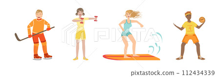 Man and Woman Character Do Sport and Different Physical Activity Vector Set 112434339