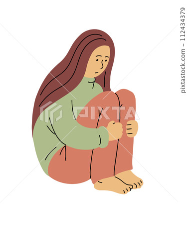 Sad young woman on white background Sad young woman on white background 112434379