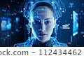 AI-generated content. Biometric security. Business and data protection. Data science. Scanned woman face. AI generated 112434462