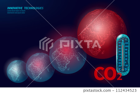 Carbon dioxide CO2 ecology problem eco concept. Renewable organic gas 3D render. Science biofuel chemistry biotechnology polygonal climatic greenhouse effect technology vector illustration 112434523