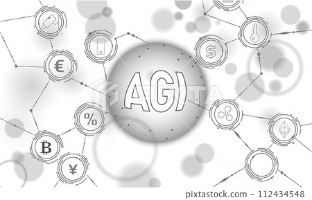 Artificial general intelligence wire web low poly letter symbols. Minimalist style AGI icon. Woman head machine learning concept technology AI brain vector illustration Artificial general intelligence wire web low poly letter symbols. Minimalist style AGI icon. Woman head machine learning concept technology AI brain vector illustration 112434548