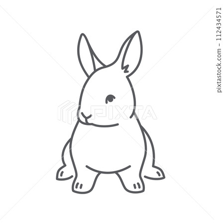 Baby rabbit icon. Cute bunny simple thin line pictogram. Minimal linear element for logo design. Full body animal. Cruelty free, not tested on animals template for emblem, logotype, badge or sticker Baby rabbit icon. Cute bunny simple thin line pictogram. Minimal linear element for logo design. Full body animal. Cruelty free, not tested on animals template for emblem, logotype, badge or sticker 112434571