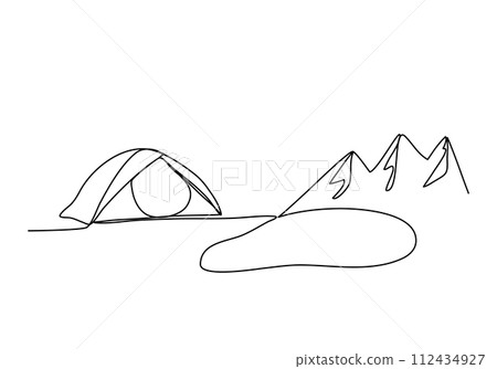 Tourist tent. One line drawing vector illustration. 112434927