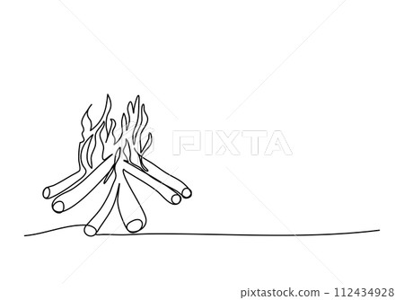 Campfire. One line drawing vector illustration. Campfire. One line drawing vector illustration. 112434928