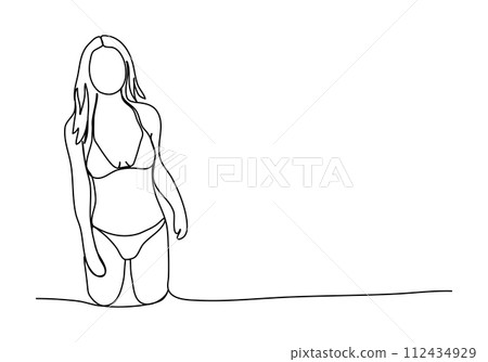Woman in a swimsuit. One line drawing vector illustration. Woman in a swimsuit. One line drawing vector illustration. 112434929