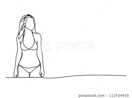 Woman in a swimsuit. One line drawing vector illustration. Woman in a swimsuit. One line drawing vector illustration. 112434938