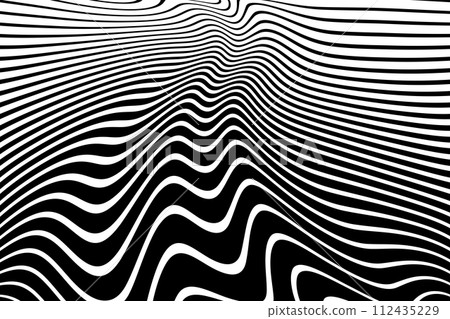 Wavy Lines Op Art Pattern with 3D Illusion Effect. Abstract Black and White Texture. Vector Illustration. Wavy Lines Op Art Pattern with 3D Illusion Effect. Abstract Black and White Texture. Vector Illustration. 112435229