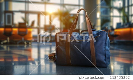 Blue Bag on Tiled Floor 112435292