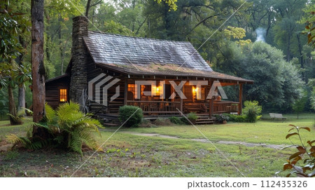 Log Cabin in Wooded Area 112435326