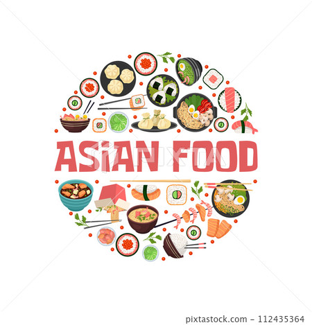 Asian food. circle shape with different authentic asian food illustrations Asian food. circle shape with different authentic asian food illustrations 112435364
