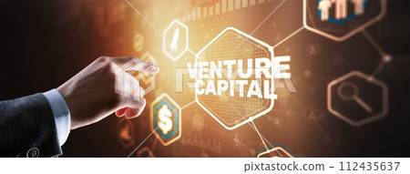 Businessman touching finger Venture Capital. Mixed Media 112435637